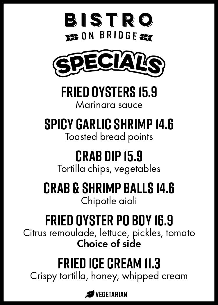 August Monthly Special Food Specials Menu
